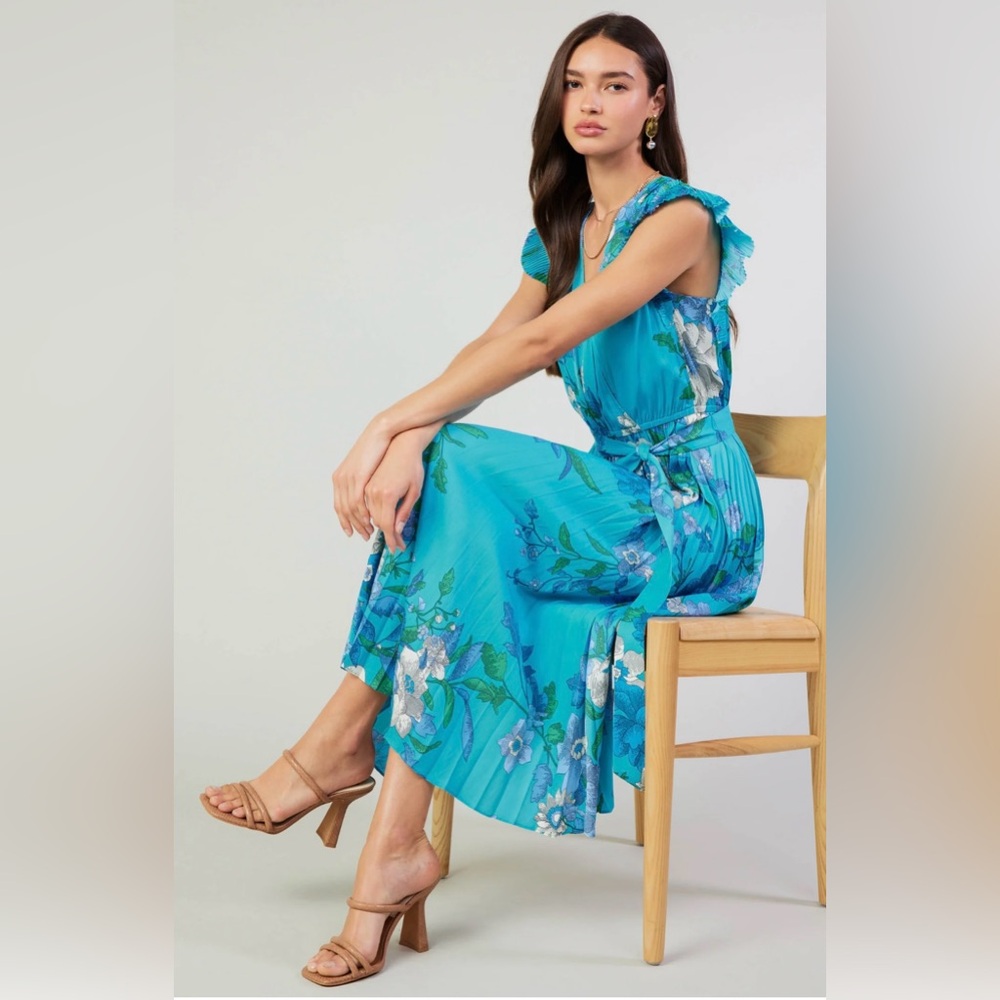 Current Air Botanical Pleated Midi Dress